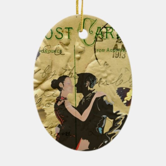 Vintage ParisTangopostkarte Keramik Ornament (Hinten)