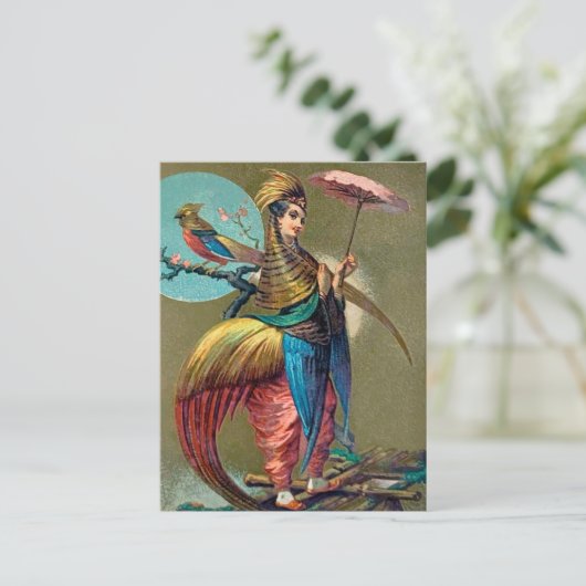 Vintage Parrot Girl Postcard Postkarte (Stehend Vorderseite)