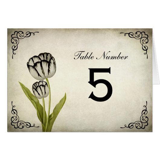 Vintage Parrot Tulip Tischnummer Card (Vorderseite (Horizontal))