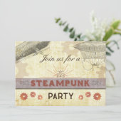 Vintage Party Einladung aus Steampunken, Gears/Dir (Stehend Vorderseite)