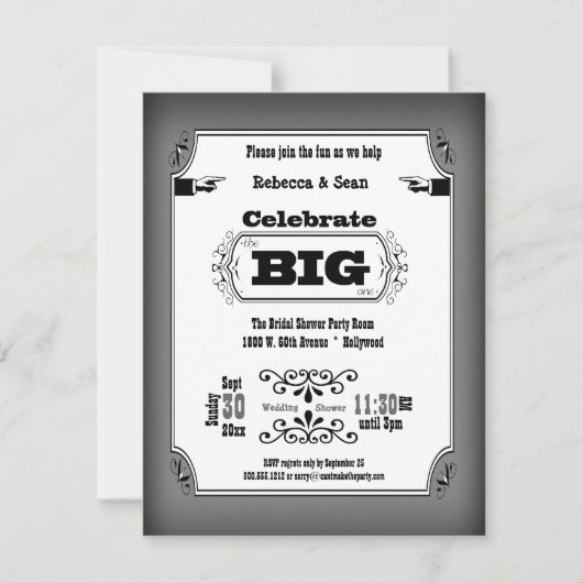 Vintage Party Einladungen für Schwarz und Weiß (Vorderseite)