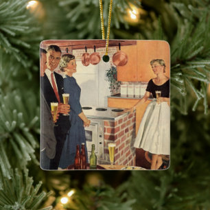 Vintage-Party in der Küche, Bier und Appetithäppch Keramikornament