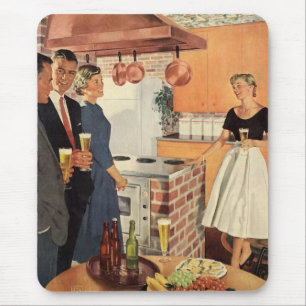 Vintage-Party in der Küche, Bier und Appetizer Mousepad