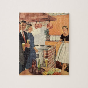 Vintage-Party in der Küche, Bier und Appetizer Puzzle