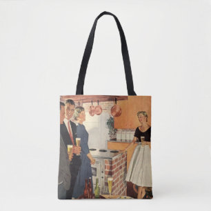 Vintage-Party in der Küche, Bier und Appetizer Tasche