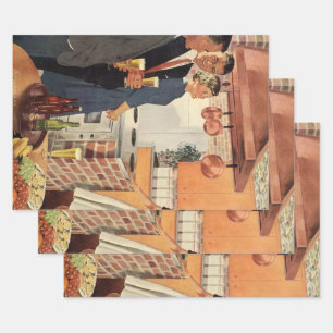 Vintage-Party in der Küche, Bier und Snacks Geschenkpapier Set