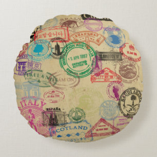 Vintage Pass-Briefmarkenrundes Throw-Kissen (16") Rundes Kissen