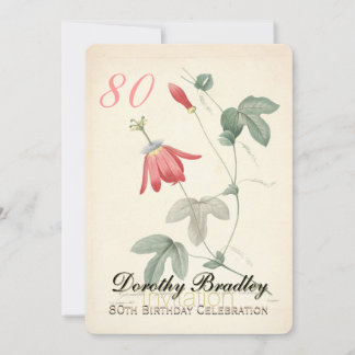 Vintage Passiflora 80. Geburtstagsparty Einladung