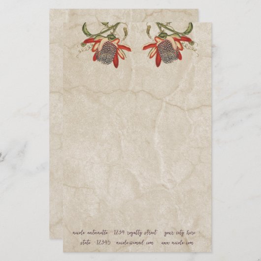 Vintage Passion-Blume Briefpapier (Vorne/Hinten)