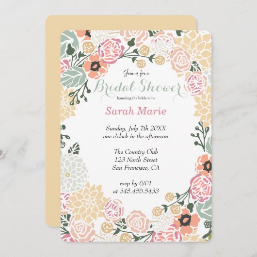 Vintage Pastel-Blume Kranz-Party Einladung (Vorne/Hinten)