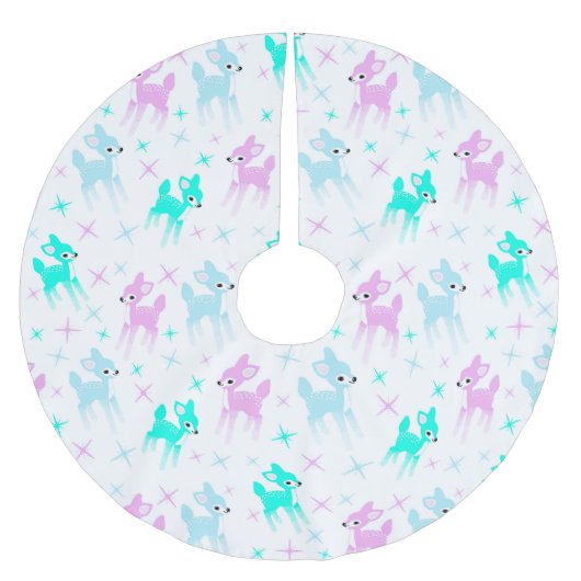 Vintage Pastel Deer Niedliches Weihnachtsmuster Polyester Weihnachtsbaumdecke (Vorderseite)