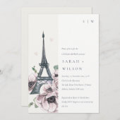 Vintage Pastel Eiffelturm Blumenpaare Dusche Einladung (Vorne/Hinten)