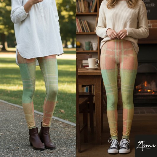 Vintage Pastel Faded Plaid Grunge Texture Leggings