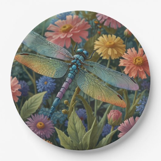 Vintage pastel floral garden dragonfly pappteller (Vorderseite)