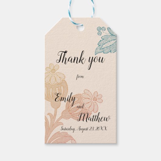 Vintage Pastel floral Peach Green Hochzeit Geschenkanhänger (Vorderseite)