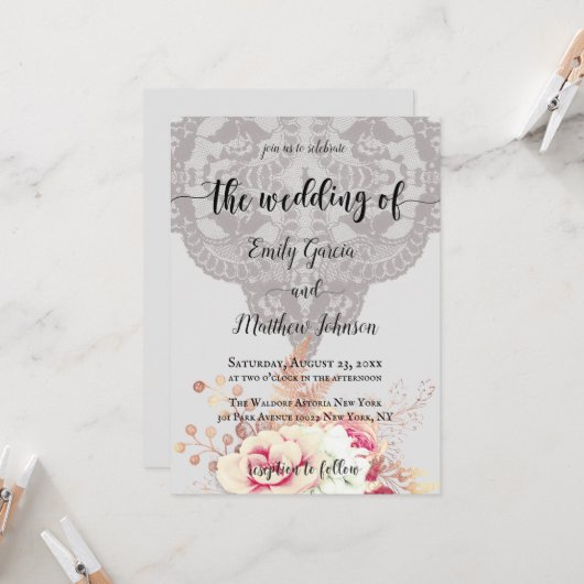 Vintage Pastel Floral Rose Hochzeit Einladung (Vorderseite/Rückseite Beispiel)