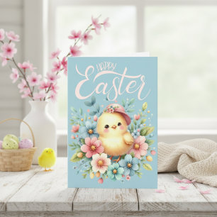 Vintage Pastel Florals & Chick Custom Happy Oaster Feiertagskarte