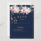 Vintage pastel flowers gold navy blue RSVP Einladung (Vorderseite)