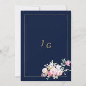 Vintage pastel flowers gold navy blue RSVP Einladung (Rückseite)