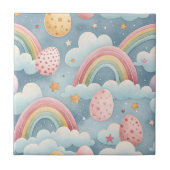 Vintage Pastel Rainbow Easter Eggs with Clouds Fliese (Vorderseite)