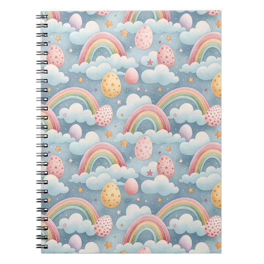 Vintage Pastel Rainbow Easter Eggs with Clouds Notizblock (Vorderseite)