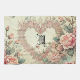 Vintage Pastel Watercolor Boho Floral Hearts Geschirrtuch