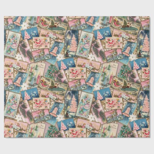 Vintage Pastel Weihnachtskarten-Collage Geschenkpapier (Flach)