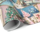 Vintage Pastel Weihnachtskarten-Collage Geschenkpapier (Rolleneckpunkt)