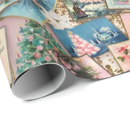 Vintage Pastel Weihnachtskarten-Collage Geschenkpapier (Rolleneckpunkt)