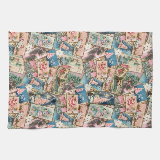 Vintage Pastel Weihnachtskarten-Collage Geschirrtuch (Horizontal)