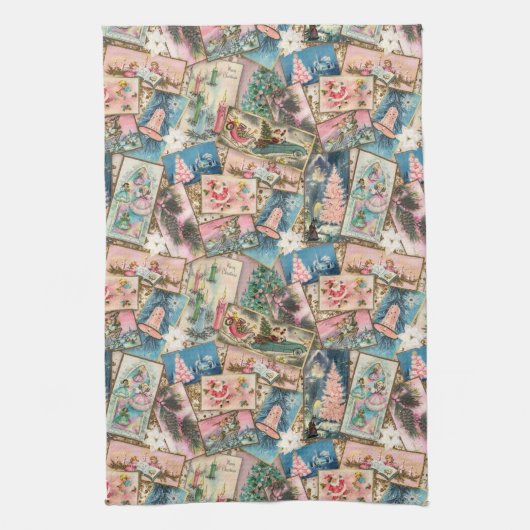 Vintage Pastel Weihnachtskarten-Collage Geschirrtuch (Vertikal)