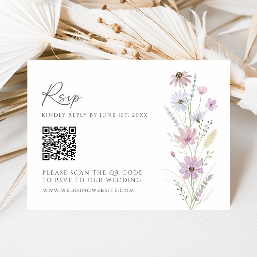 Vintage Pastel Wildblumen QR Code Hochzeit RSVP Karte