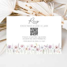 Vintage Pastel Wildblumen QR Code Hochzeit RSVP Karte