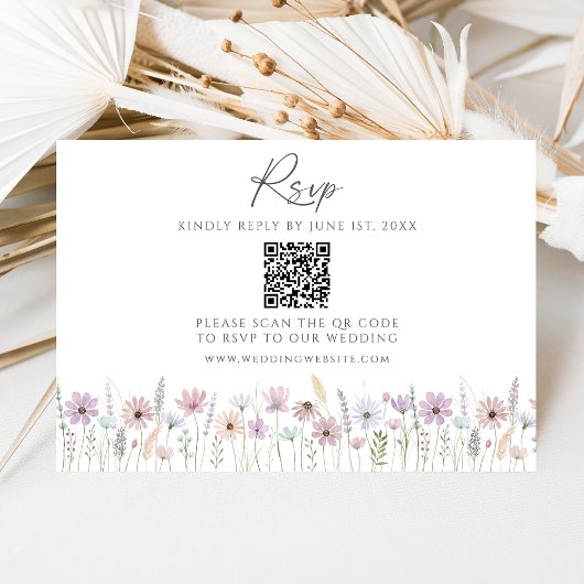 Vintage Pastel Wildflower QR Code Wedding RSVP