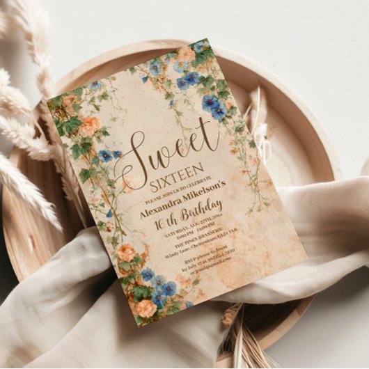 Vintage Pastel Wildflower Sweet Sixteen Einladung