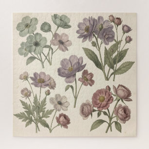 Vintage Pastell-Anemonen Rosen Sanfte Botanik Puzzle