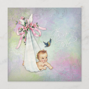 Vintage Pastell-Aquarell-Baby-Party Einladung