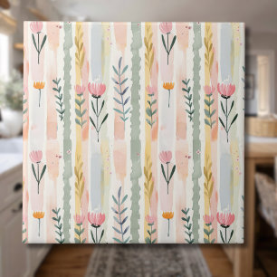 Vintage Pastell-Aquarell-Blumenstreifen Fliese