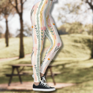 Vintage Pastell-Aquarell-Blumenstreifen Leggings