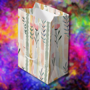 Vintage Pastell-Aquarell-Blumenstreifen Mittlere Geschenktüte