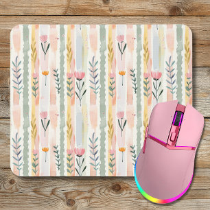 Vintage Pastell-Aquarell-Blumenstreifen Mousepad
