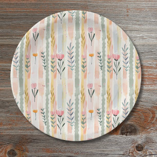 Vintage Pastell-Aquarell-Blumenstreifen Pappteller