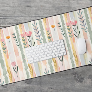Vintage Pastell-Aquarell-Blumenstreifen Schreibtischunterlage