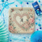Vintage Pastell Aquarell Boho Florale Herzen Pappteller (Party)