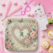 Vintage Pastell Aquarell Boho Florale Herzen Pappteller (Party)