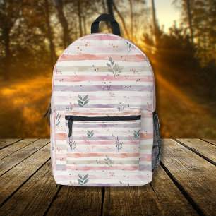 Vintage Pastell-Aquarell-Streifen Blätter Bedruckter Rucksack