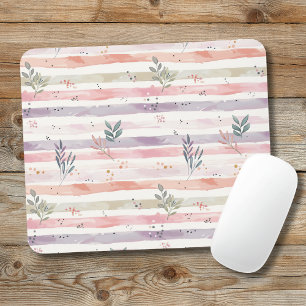 Vintage Pastell-Aquarell-Streifen Blätter Mousepad