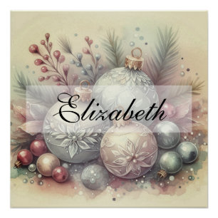 Vintage-Pastell-Aquarell-Weihnachtsdekorationen Poster