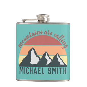 Vintage Pastell Berge rufen Monogramm Himmel Flachmann