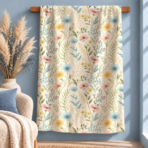 Vintage Pastell Blau Rosa Wildblumen-Decke Deko Sherpadecke
